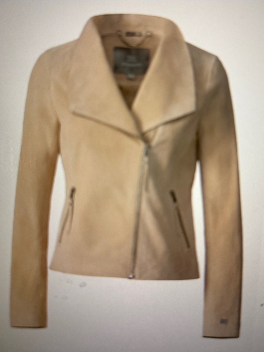 Soia & Kyo Beige Suede Asymmetrical Zip Jacket